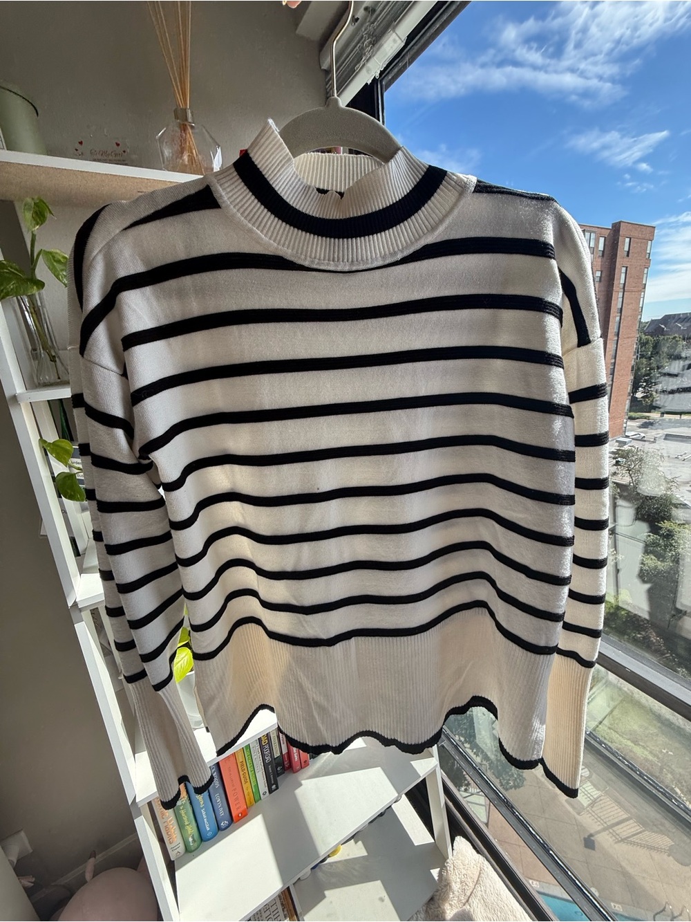 Rachel Zoe Black & White Striped Turtleneck Sweater